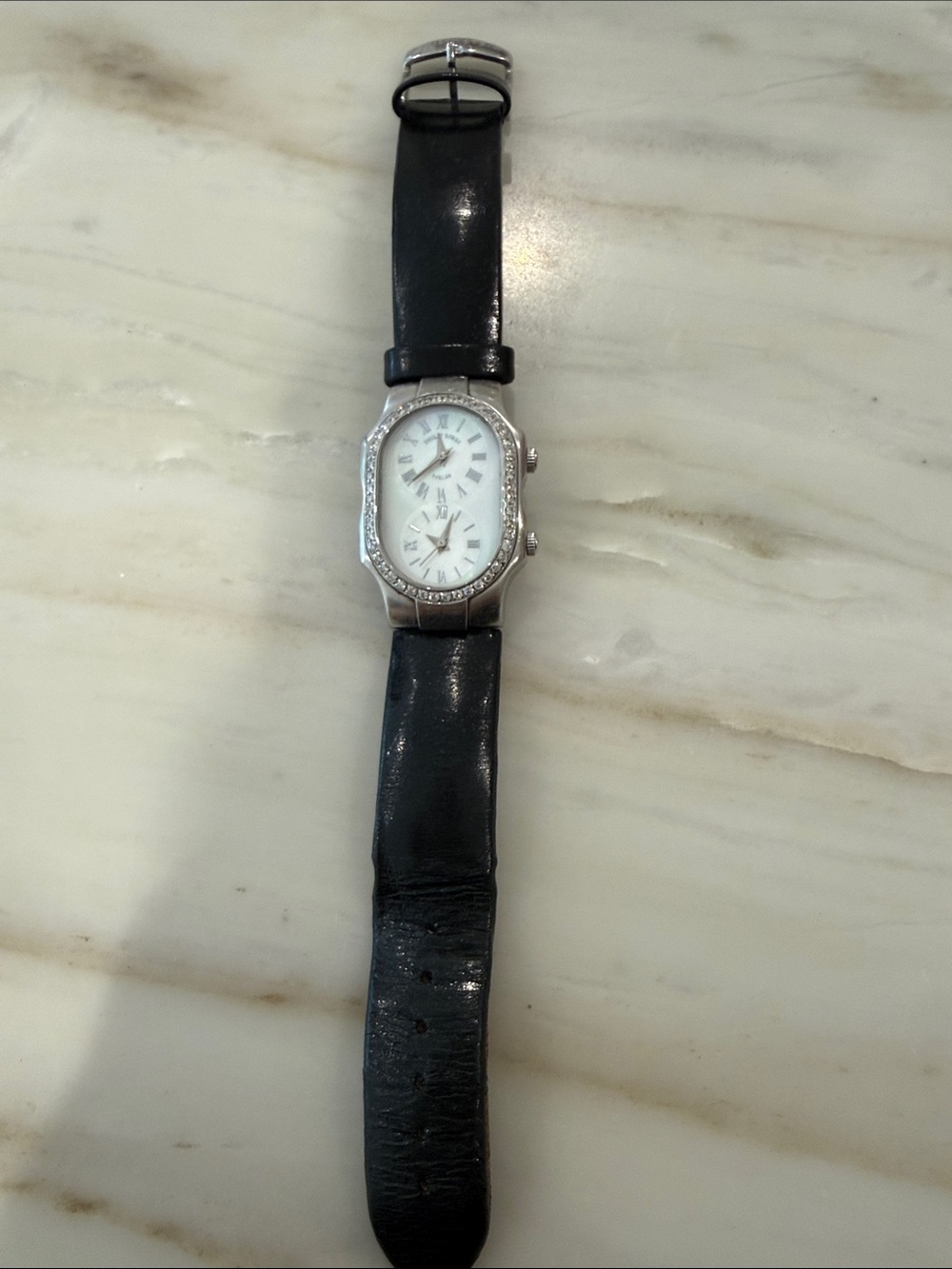 Philip stein diamond dual time watch with Leather Strap